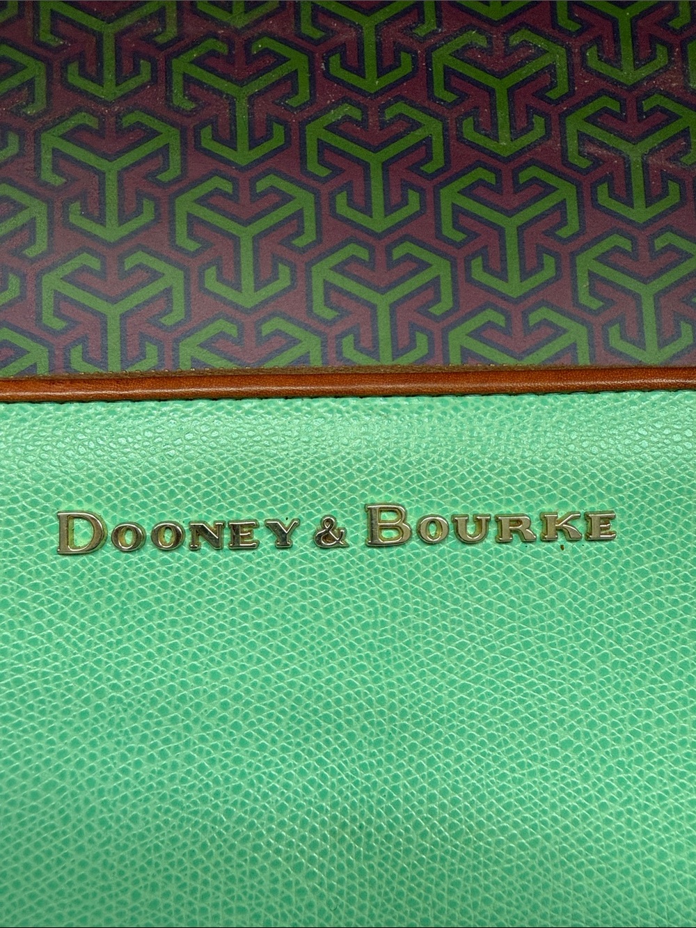 Dooney & Bourke Mint Green Leather Zip Wallet with Brown Trim - Picture 2 of 12